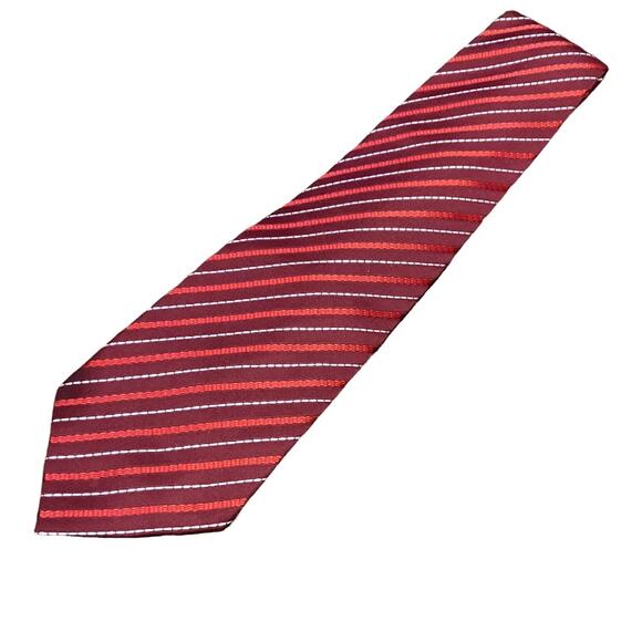 Vintage Handmade Red Striped Necktie 100% Silk - Picture 1 of 3